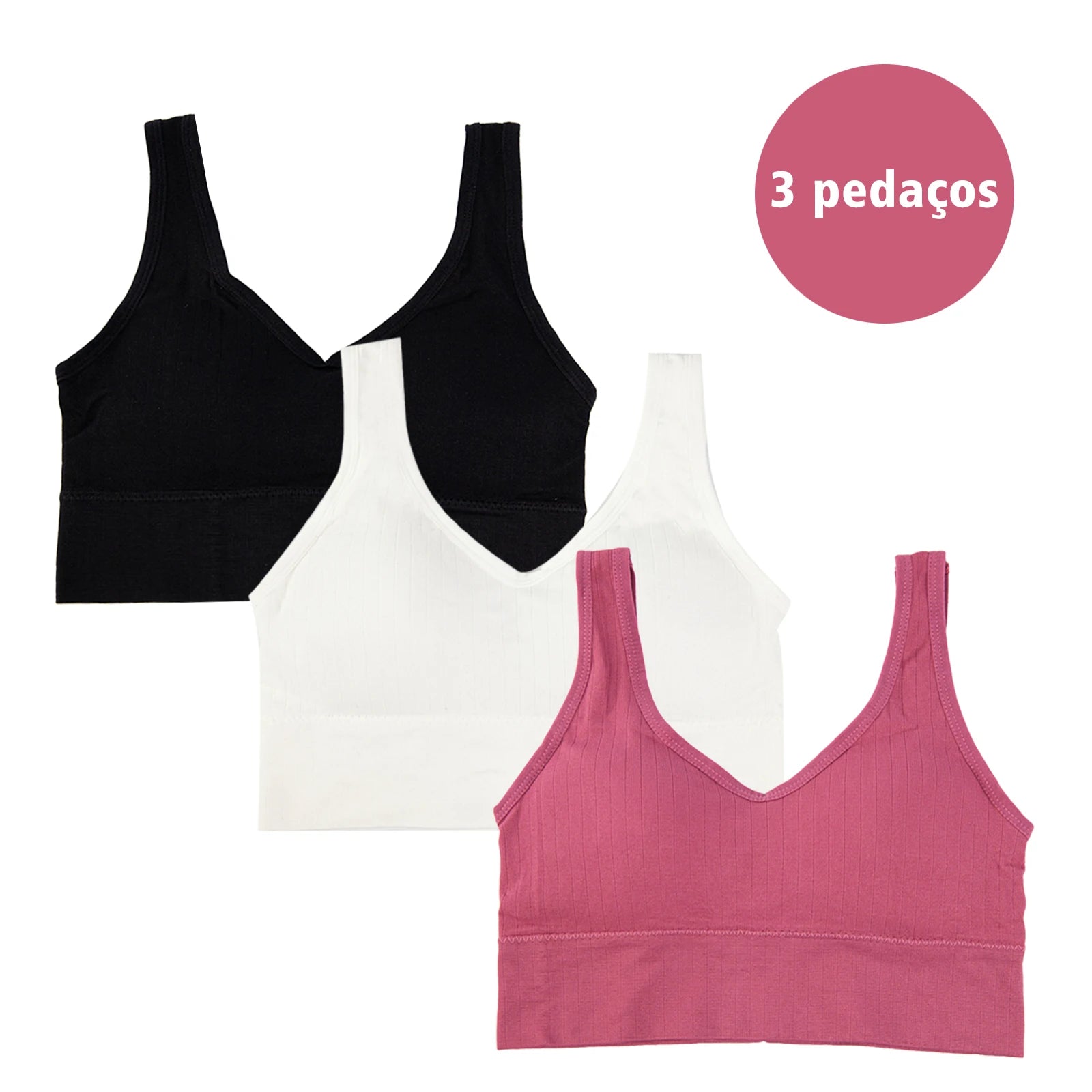 Kit com 3 Tops Hanes Femininos Sem Bojo Flat