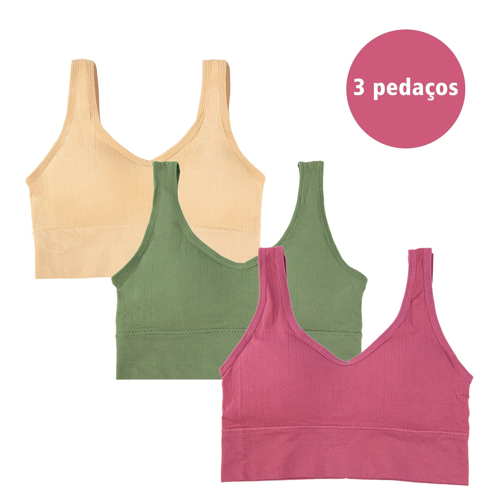 Kit com 3 Tops Hanes Femininos Sem Bojo Flat