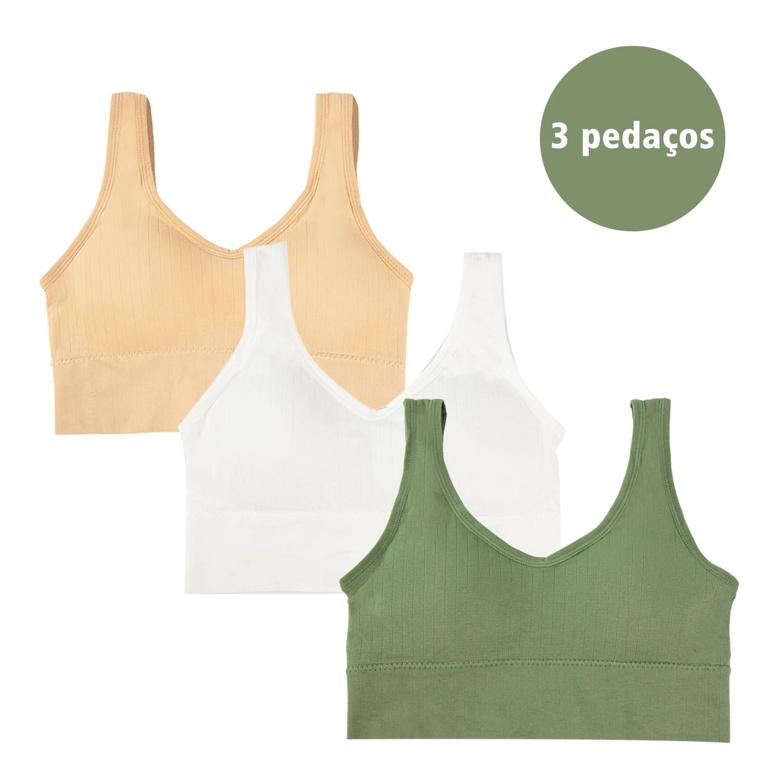 Kit com 3 Tops Hanes Femininos Sem Bojo Flat