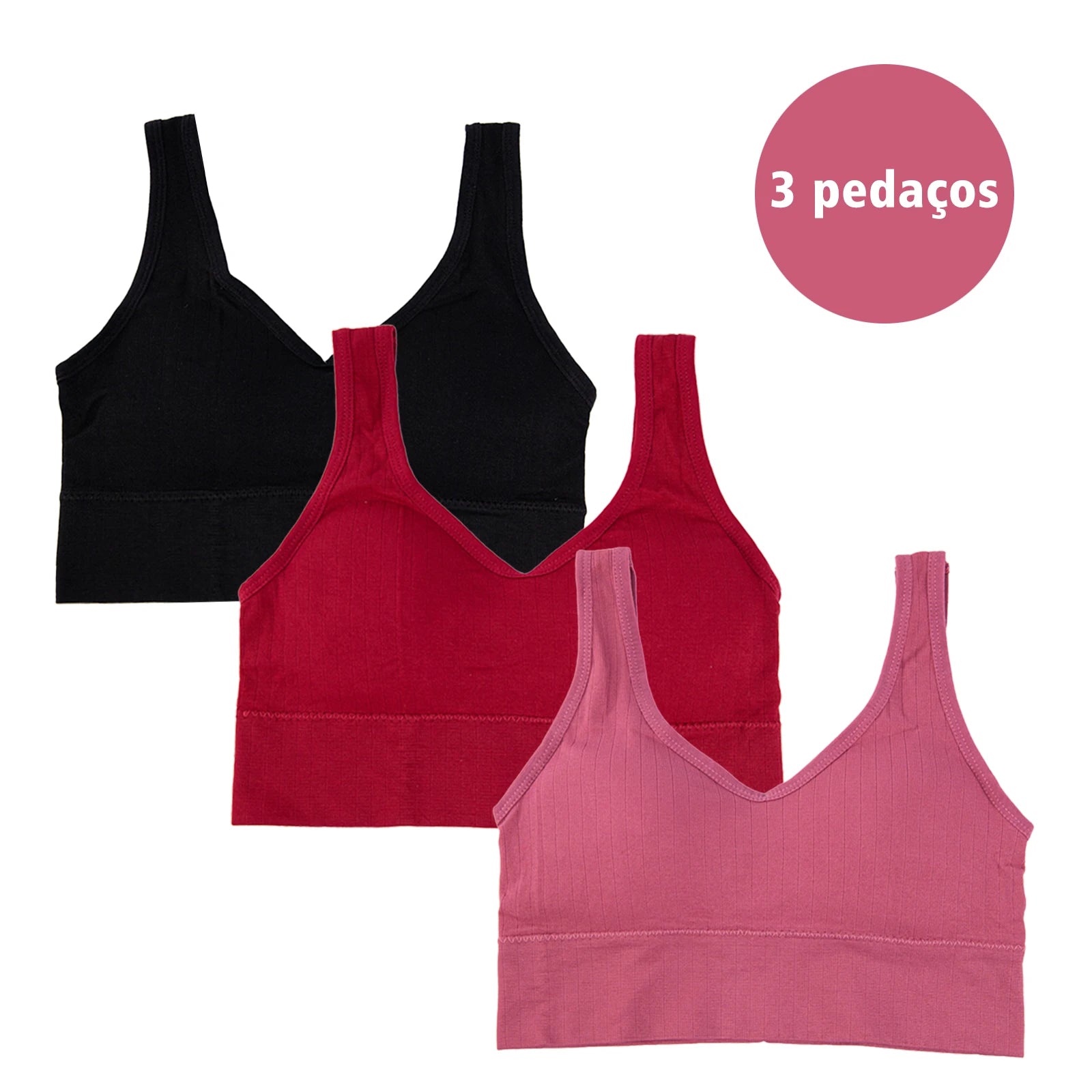 Kit com 3 Tops Hanes Femininos Sem Bojo Flat