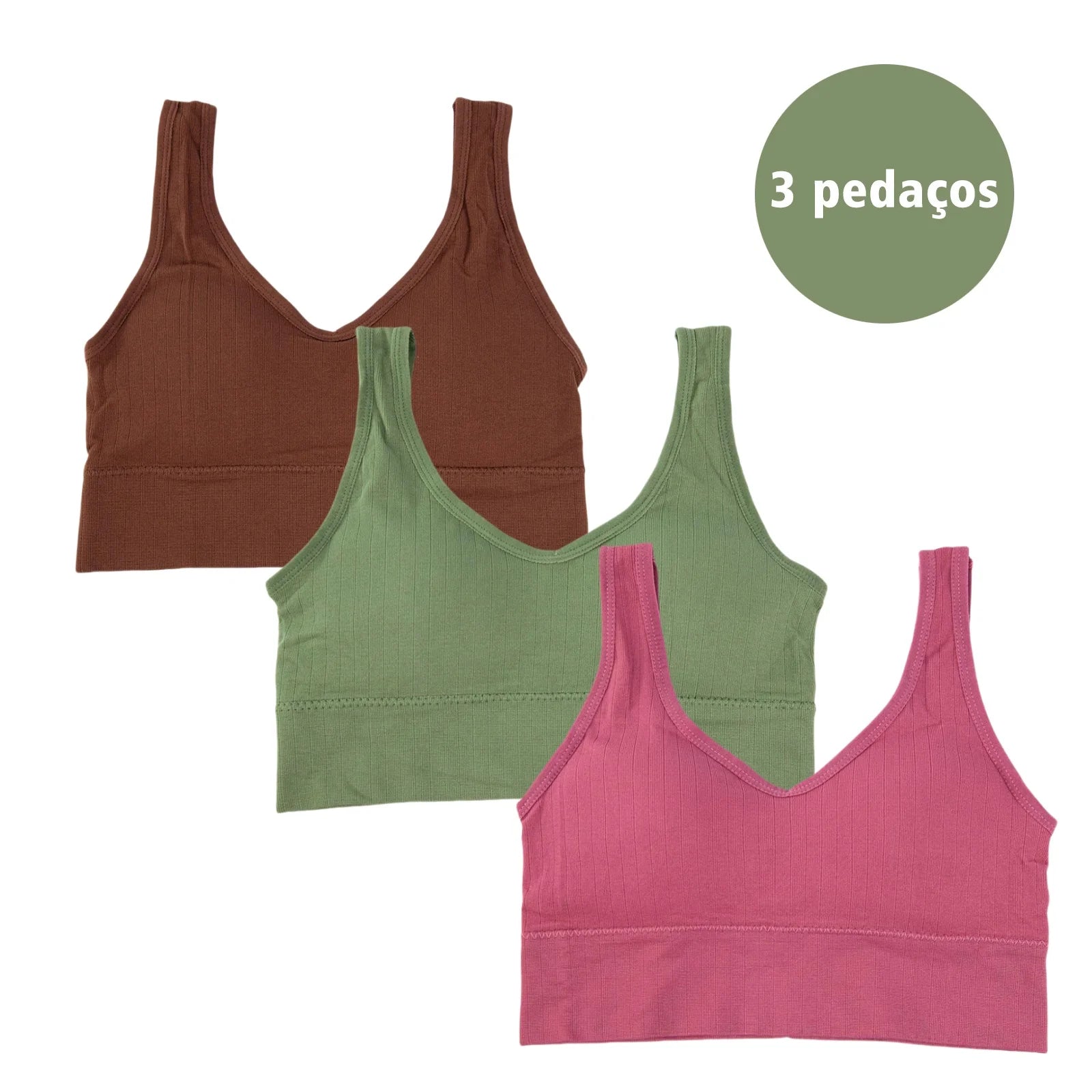 Kit com 3 Tops Hanes Femininos Sem Bojo Flat